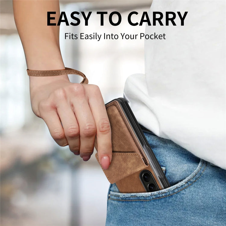 For Samsung Galaxy Z Fold6 5G Retro Card Wallet Fold Leather Phone Case with Strap