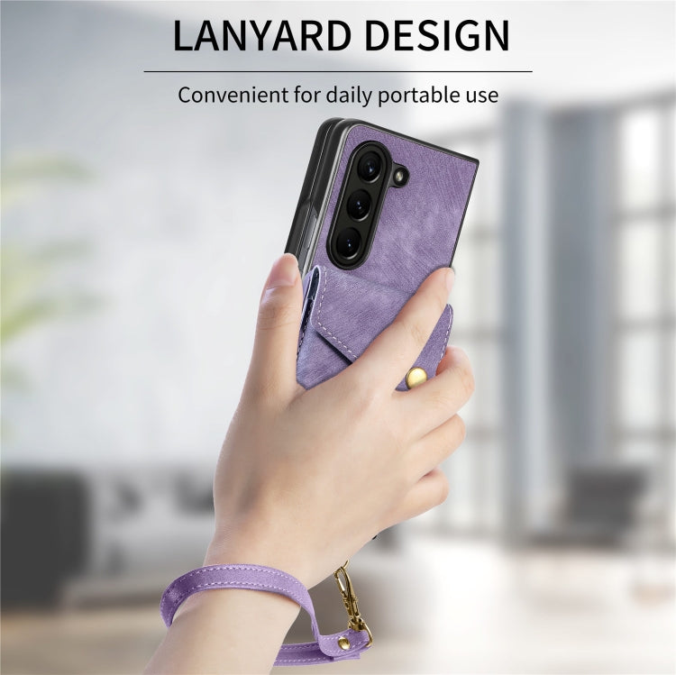 For Samsung Galaxy Z Fold6 5G Retro Card Wallet Fold Leather Phone Case with Strap