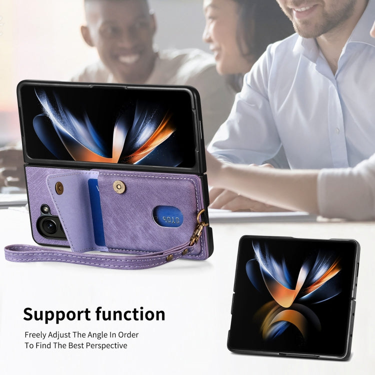 For Samsung Galaxy Z Fold6 5G Retro Card Wallet Fold Leather Phone Case with Strap
