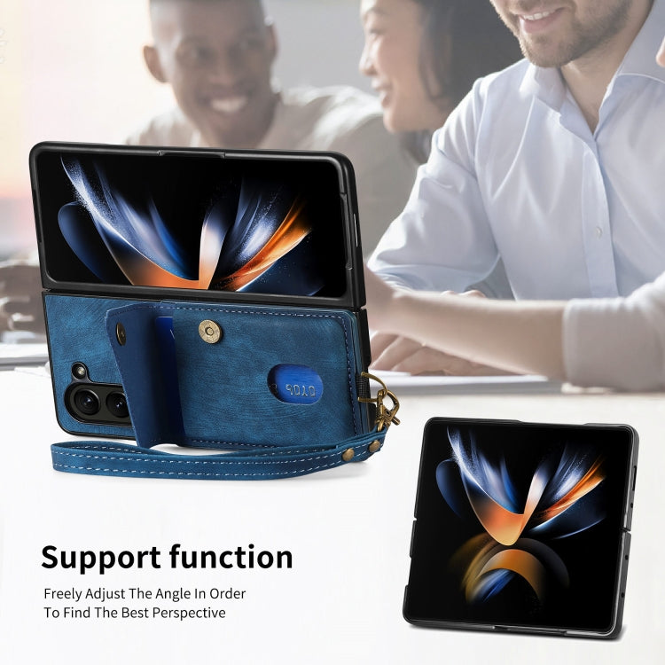 For Samsung Galaxy Z Fold6 5G Retro Card Wallet Fold Leather Phone Case with Strap