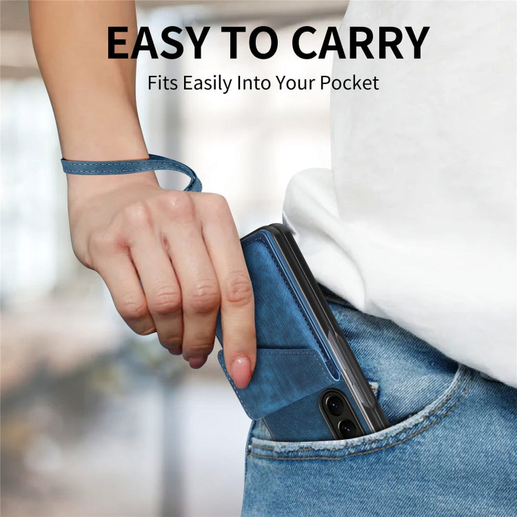For Samsung Galaxy Z Fold6 5G Retro Card Wallet Fold Leather Phone Case with Strap