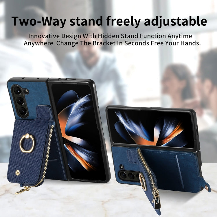 For  Samsung Galaxy Z Fold5 5G Retro Zipper Wallet Ring Leather Phone Case