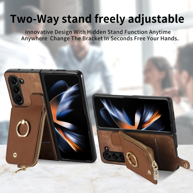 For  Samsung Galaxy Z Fold5 5G Retro Zipper Wallet Ring Leather Phone Case