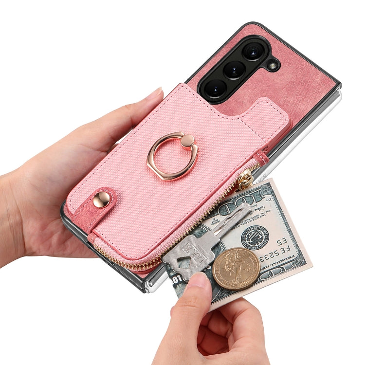 For  Samsung Galaxy Z Fold5 5G Retro Zipper Wallet Ring Leather Phone Case