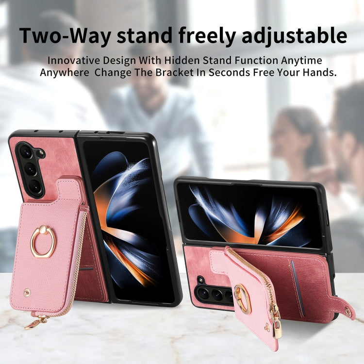 For  Samsung Galaxy Z Fold5 5G Retro Zipper Wallet Ring Leather Phone Case