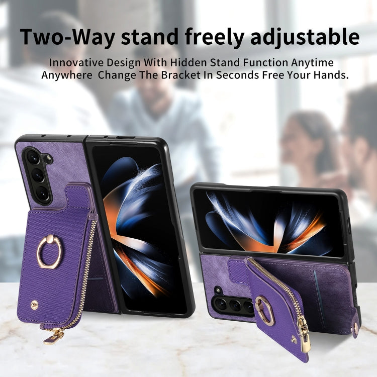 For  Samsung Galaxy Z Fold5 5G Retro Zipper Wallet Ring Leather Phone Case