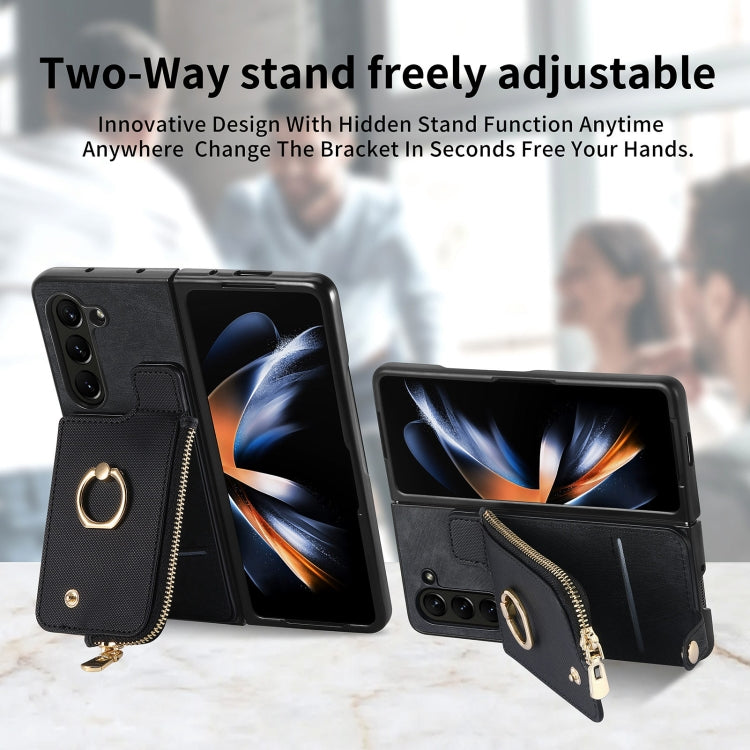 For  Samsung Galaxy Z Fold5 5G Retro Zipper Wallet Ring Leather Phone Case