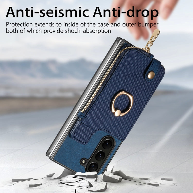 For Samsung Galaxy Z Fold6 5G Retro Zipper Wallet Ring Leather Phone Case