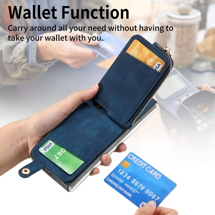 For Samsung Galaxy Z Fold6 5G Retro Zipper Wallet Ring Leather Phone Case