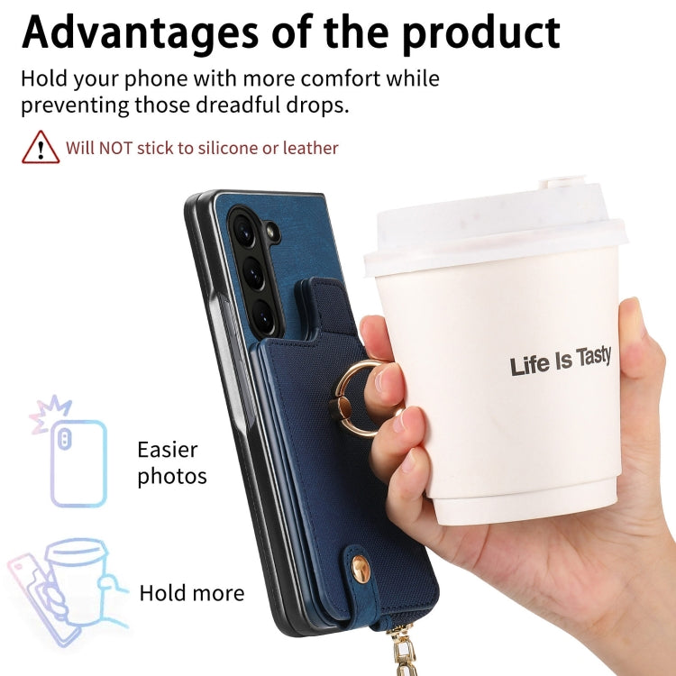 For Samsung Galaxy Z Fold6 5G Retro Zipper Wallet Ring Leather Phone Case