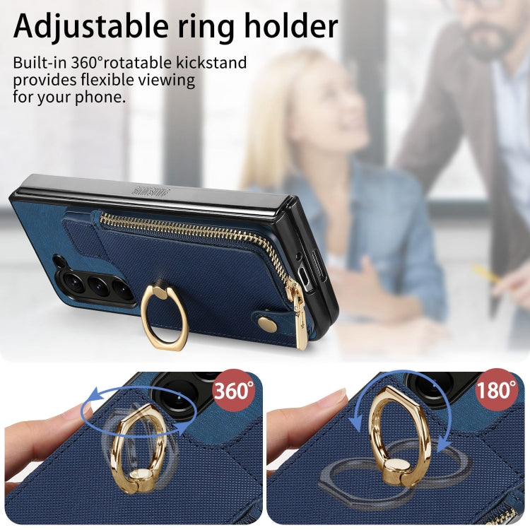For Samsung Galaxy Z Fold6 5G Retro Zipper Wallet Ring Leather Phone Case