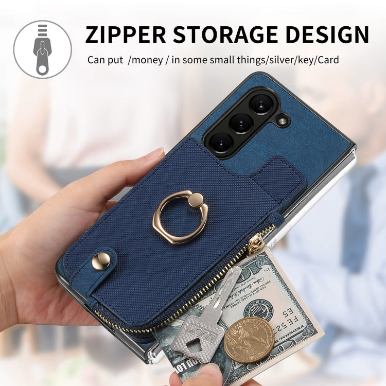 For Samsung Galaxy Z Fold6 5G Retro Zipper Wallet Ring Leather Phone Case