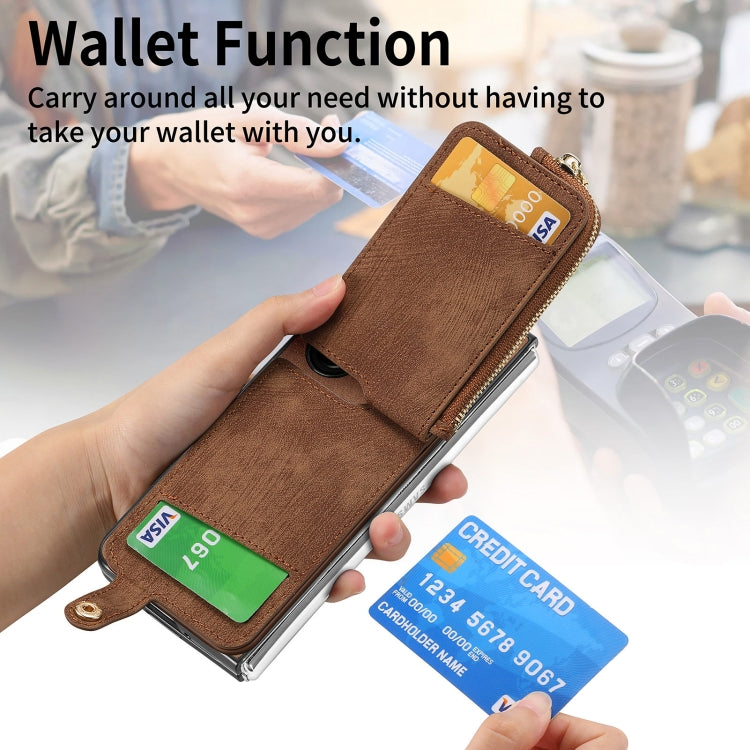 For Samsung Galaxy Z Fold6 5G Retro Zipper Wallet Ring Leather Phone Case