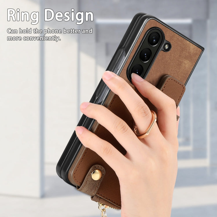 For Samsung Galaxy Z Fold6 5G Retro Zipper Wallet Ring Leather Phone Case