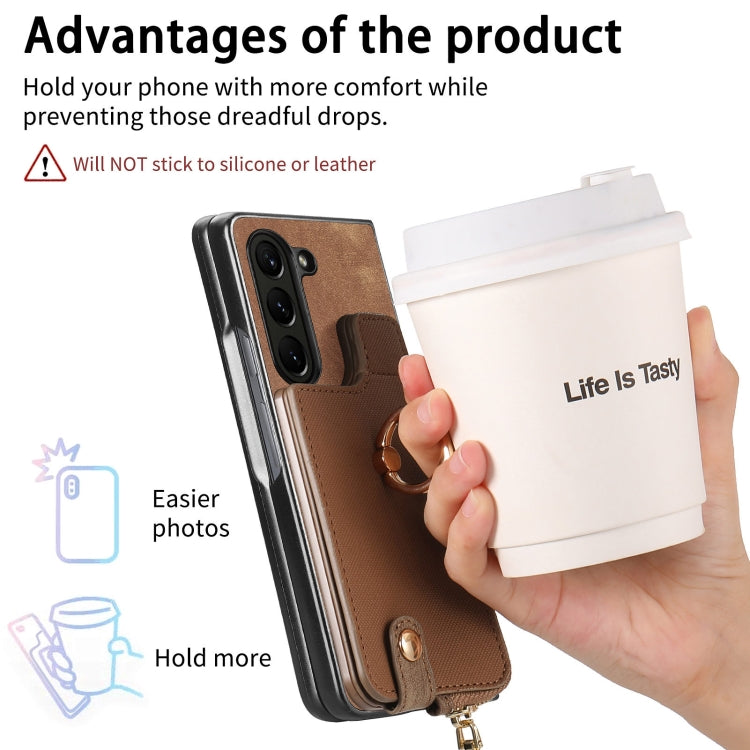 For Samsung Galaxy Z Fold6 5G Retro Zipper Wallet Ring Leather Phone Case