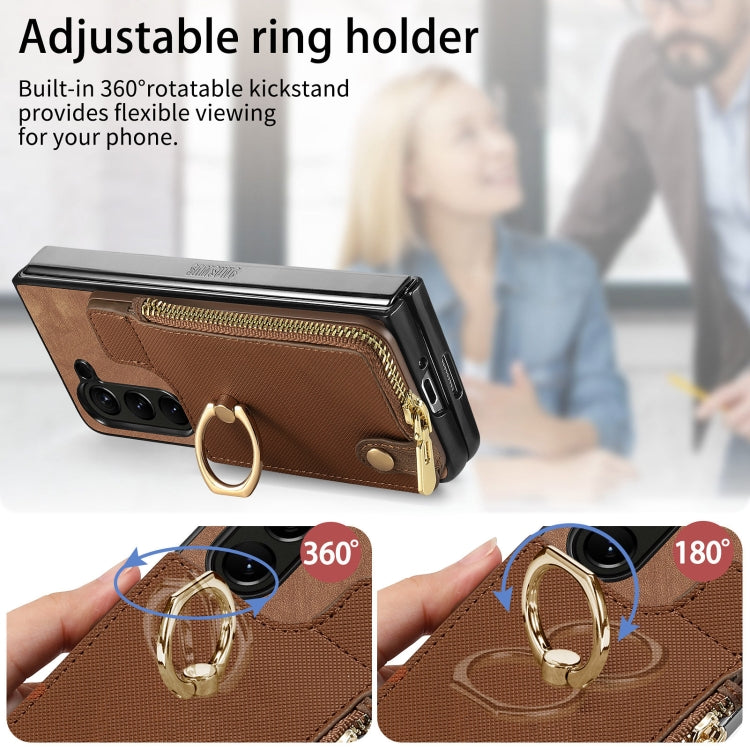 For Samsung Galaxy Z Fold6 5G Retro Zipper Wallet Ring Leather Phone Case