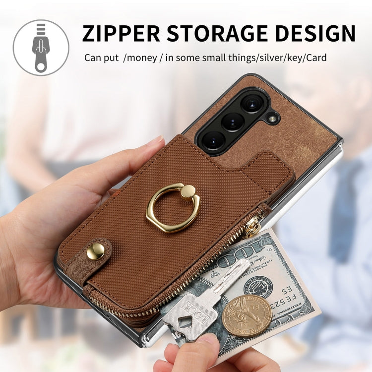 For Samsung Galaxy Z Fold6 5G Retro Zipper Wallet Ring Leather Phone Case