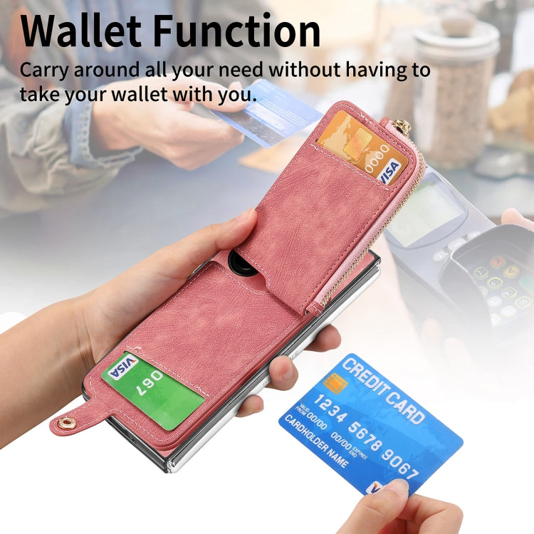 For Samsung Galaxy Z Fold6 5G Retro Zipper Wallet Ring Leather Phone Case