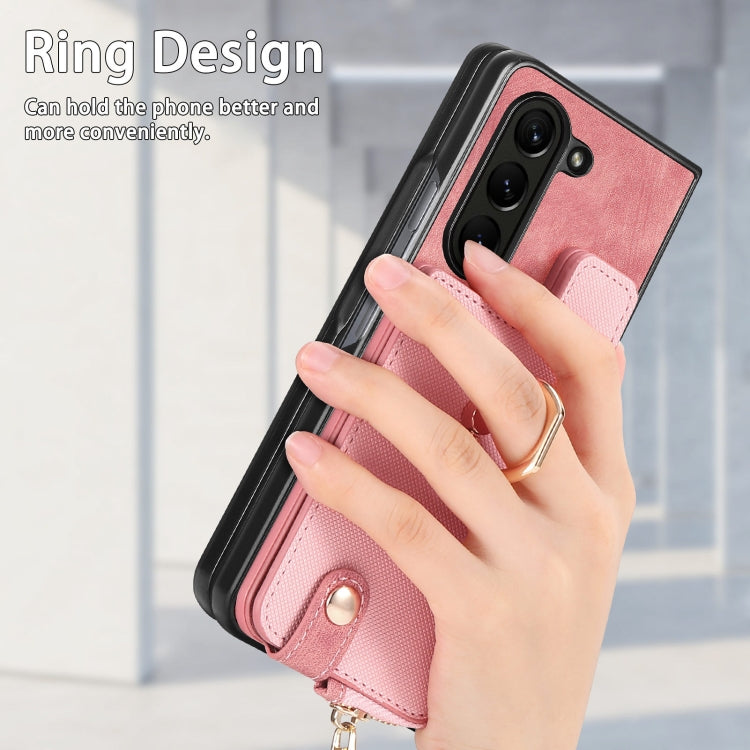 For Samsung Galaxy Z Fold6 5G Retro Zipper Wallet Ring Leather Phone Case