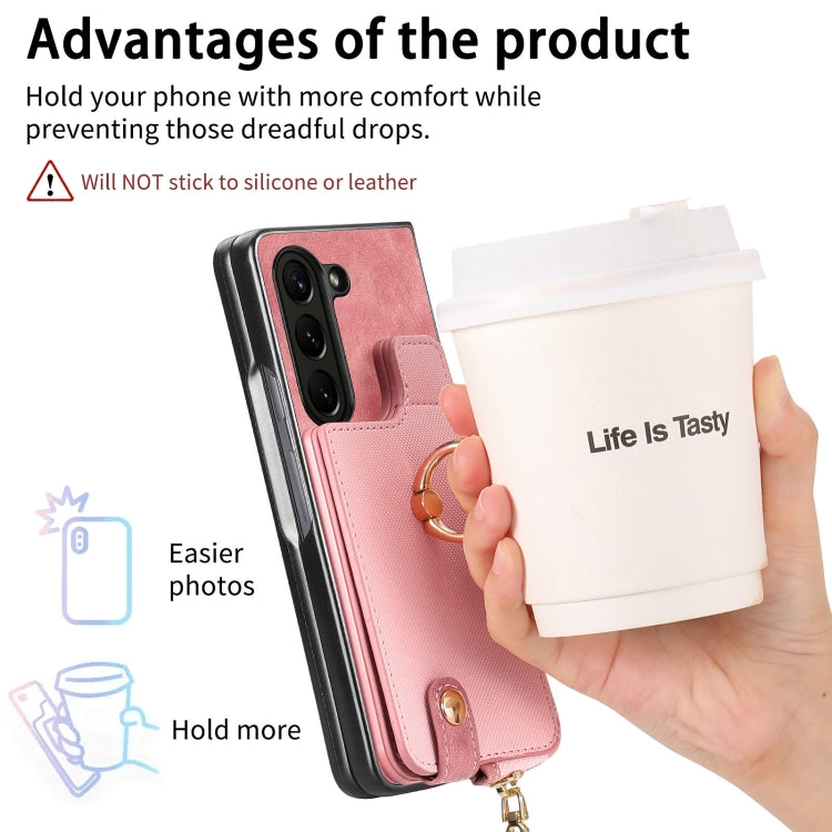 For Samsung Galaxy Z Fold6 5G Retro Zipper Wallet Ring Leather Phone Case