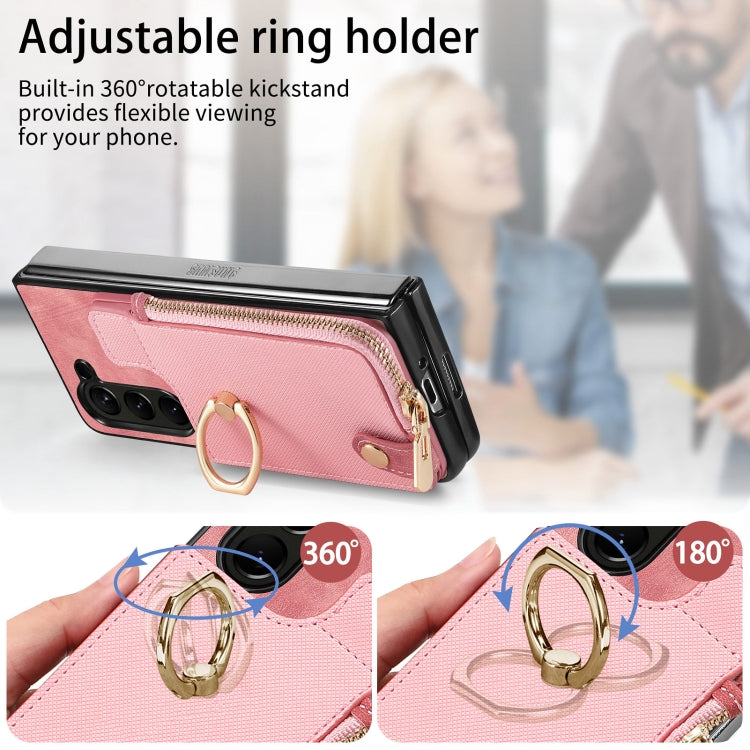 For Samsung Galaxy Z Fold6 5G Retro Zipper Wallet Ring Leather Phone Case