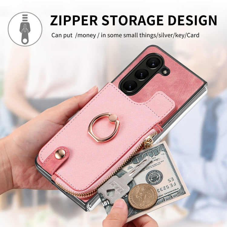 For Samsung Galaxy Z Fold6 5G Retro Zipper Wallet Ring Leather Phone Case