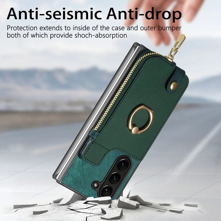 For Samsung Galaxy Z Fold6 5G Retro Zipper Wallet Ring Leather Phone Case