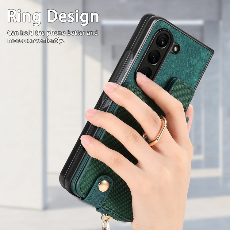 For Samsung Galaxy Z Fold6 5G Retro Zipper Wallet Ring Leather Phone Case