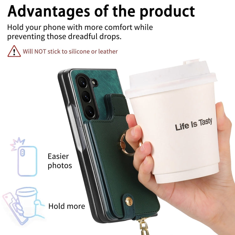 For Samsung Galaxy Z Fold6 5G Retro Zipper Wallet Ring Leather Phone Case