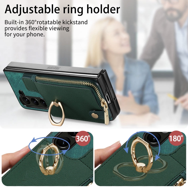 For Samsung Galaxy Z Fold6 5G Retro Zipper Wallet Ring Leather Phone Case
