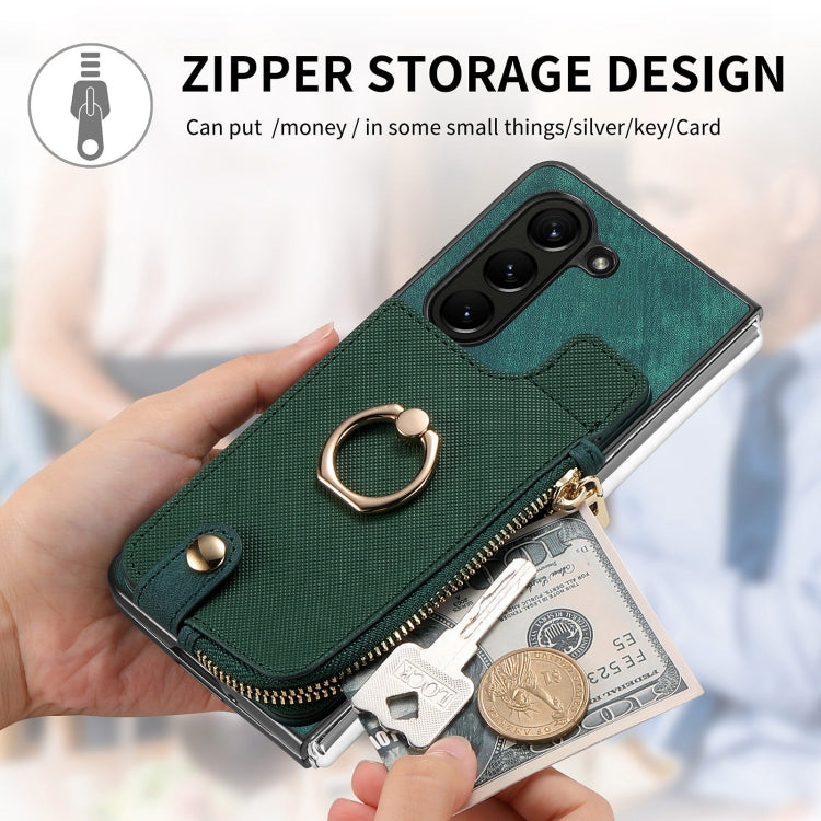 For Samsung Galaxy Z Fold6 5G Retro Zipper Wallet Ring Leather Phone Case