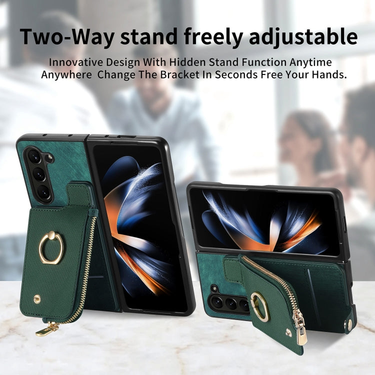 For Samsung Galaxy Z Fold6 5G Retro Zipper Wallet Ring Leather Phone Case