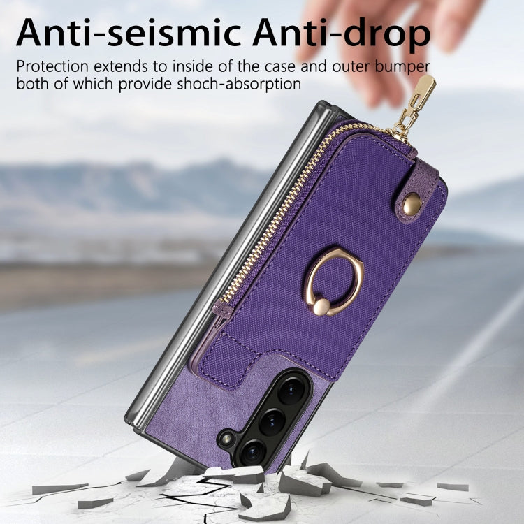 For Samsung Galaxy Z Fold6 5G Retro Zipper Wallet Ring Leather Phone Case