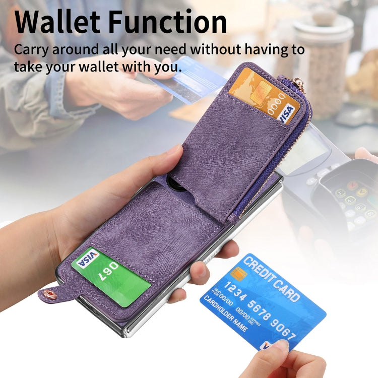 For Samsung Galaxy Z Fold6 5G Retro Zipper Wallet Ring Leather Phone Case