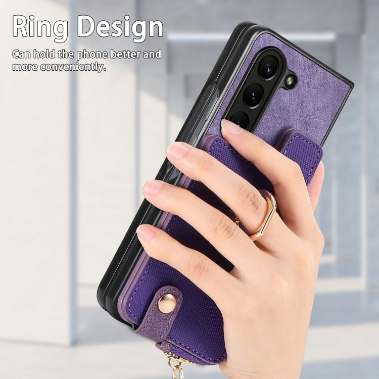 For Samsung Galaxy Z Fold6 5G Retro Zipper Wallet Ring Leather Phone Case