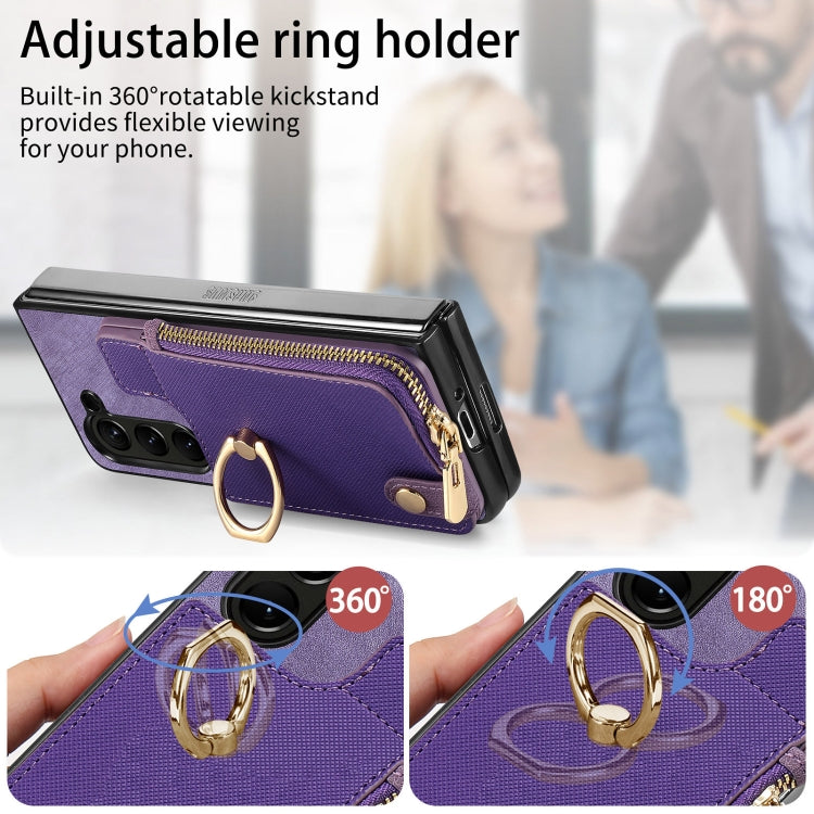 For Samsung Galaxy Z Fold6 5G Retro Zipper Wallet Ring Leather Phone Case