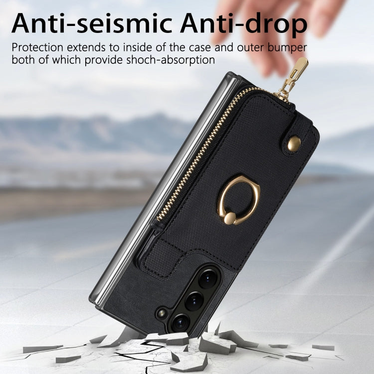 For Samsung Galaxy Z Fold6 5G Retro Zipper Wallet Ring Leather Phone Case