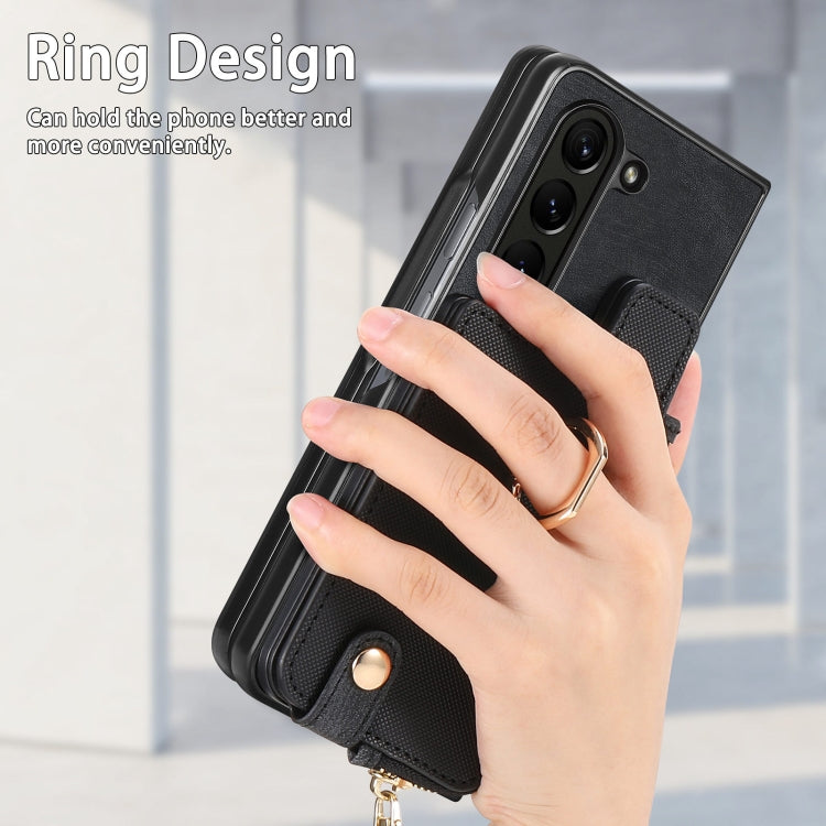 For Samsung Galaxy Z Fold6 5G Retro Zipper Wallet Ring Leather Phone Case