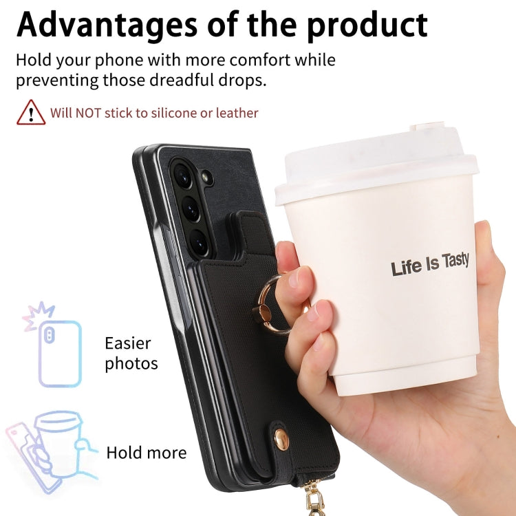 For Samsung Galaxy Z Fold6 5G Retro Zipper Wallet Ring Leather Phone Case