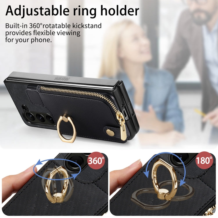For Samsung Galaxy Z Fold6 5G Retro Zipper Wallet Ring Leather Phone Case