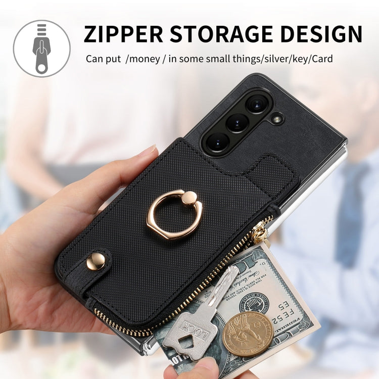 For Samsung Galaxy Z Fold6 5G Retro Zipper Wallet Ring Leather Phone Case