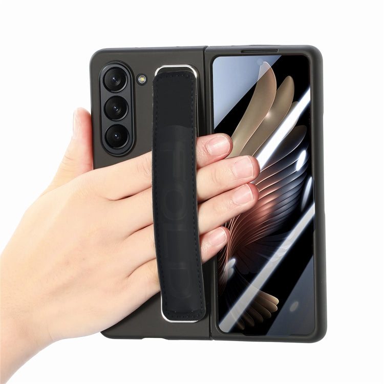 For Samsung   Galaxy Z Fold5 5G Integrated Film Wrist Grip Leather Phone Case with Pen Slot