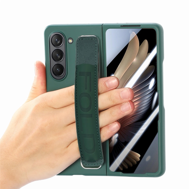 For Samsung   Galaxy Z Fold5 5G Integrated Film Wrist Grip Leather Phone Case with Pen Slot