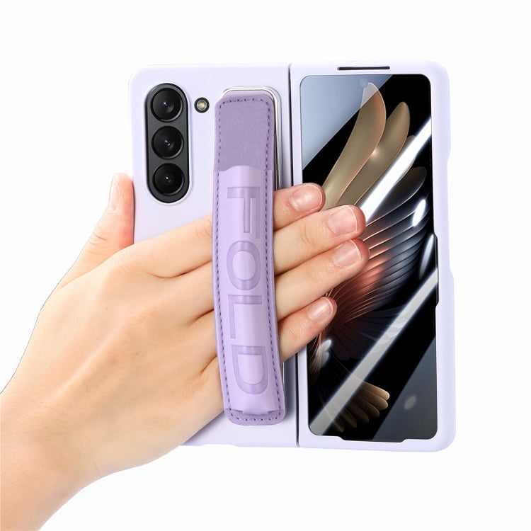 For Samsung   Galaxy Z Fold5 5G Integrated Film Wrist Grip Leather Phone Case with Pen Slot