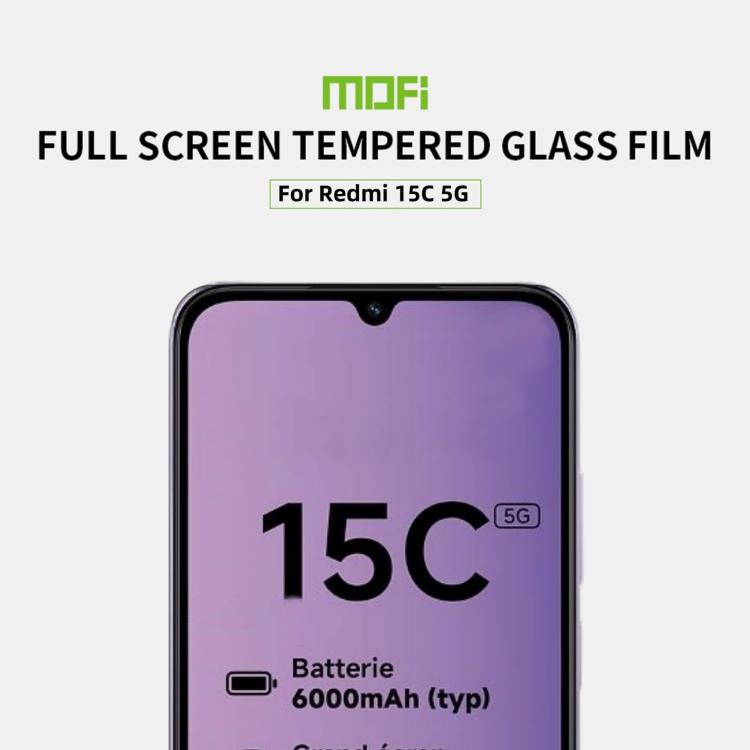 For Redmi 15C 5G 173.1mm MOFI 9H 2.5D Full Screen Tempered Glass Film - Black
