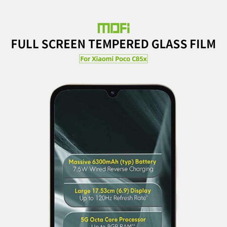 For Xiaomi Poco C85x MOFI 9H 2.5D Full Screen Tempered Glass Film - Black
