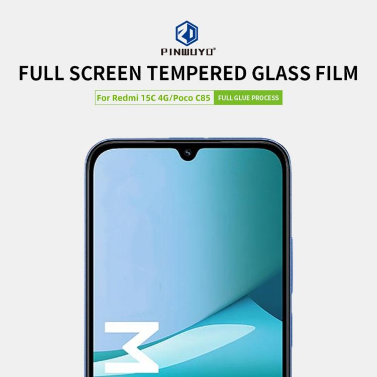 For Redmi  15C 4G 171.5mm / Poco C85 PINWUYO 9H 2.5D Full Screen Tempered Glass Film - Black