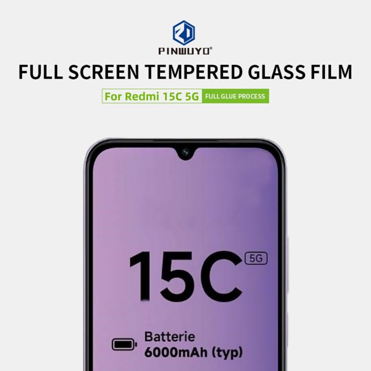 For Redmi 15C 5G 173.1mm PINWUYO 9H 2.5D Full Screen Tempered Glass Film - Black