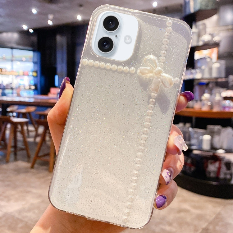For iPhone 16 Pearl Bow Glitter Epoxy TPU Phone Case