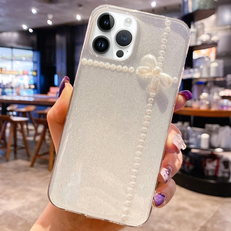 For iPhone 16 Pro Max Pearl Bow Glitter Epoxy TPU Phone Case